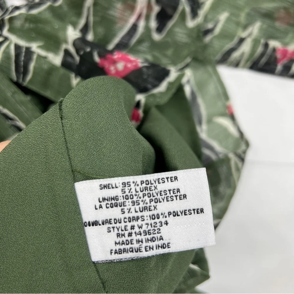 Walter Baker Green Heidi Floral Metallic Ruffled Shirt Dress
